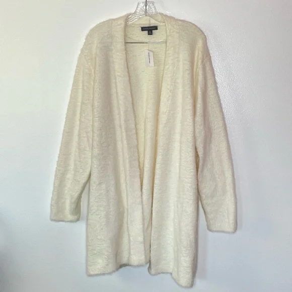 NWT Banana Republic Ivory White Fuzzy Long Cardigan Sweater Sz XXL - Picture 4 of 7